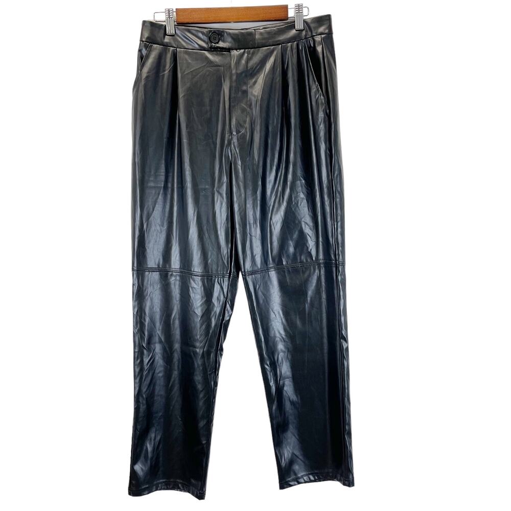 H Halston Faux Leather Pants Women‎ Small Straight Leg Corporate Goth Grunge